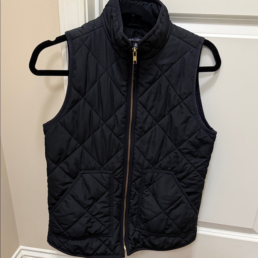 J.Crew Mercantile Black Quilted Vest with Gold Zipper